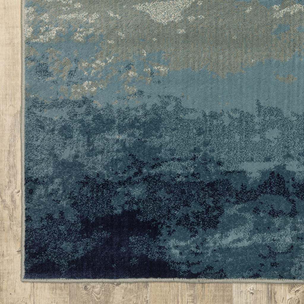 HomeRoots Polypropylene 7' x 10' Blue Beige Machine Woven Abstract Skies Indoor Area Rug
