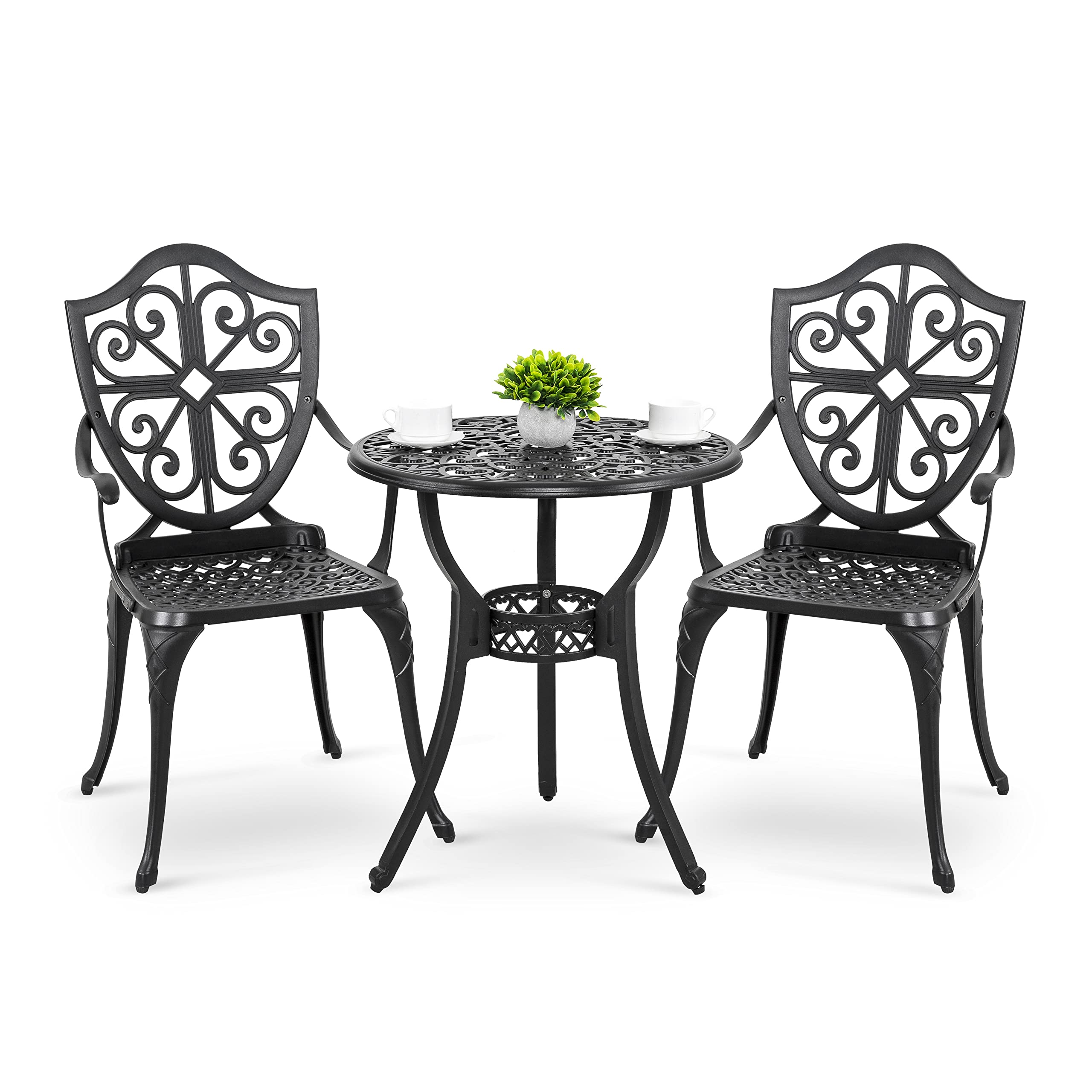 Nuu Garden Bistro Set 3 Piece Outdoor, Cast Aluminum Patio Bistro Sets With Umbrella Hole, Bistro Table And Chairs Set Of 2 For Patio Backyard, Black