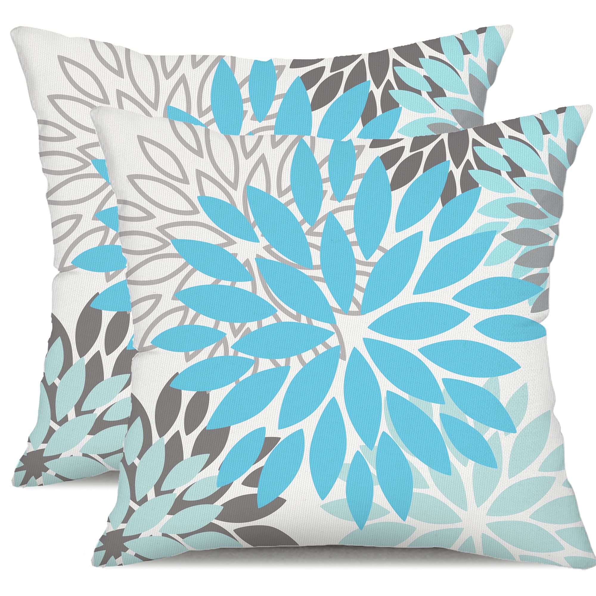 Dfxsz Sky Blue Flower Pillow Covers 18X18 Inch Set Of 2 White Gray Colored Throw Pillows Outdoor Waterproof Decor For Living Roo
