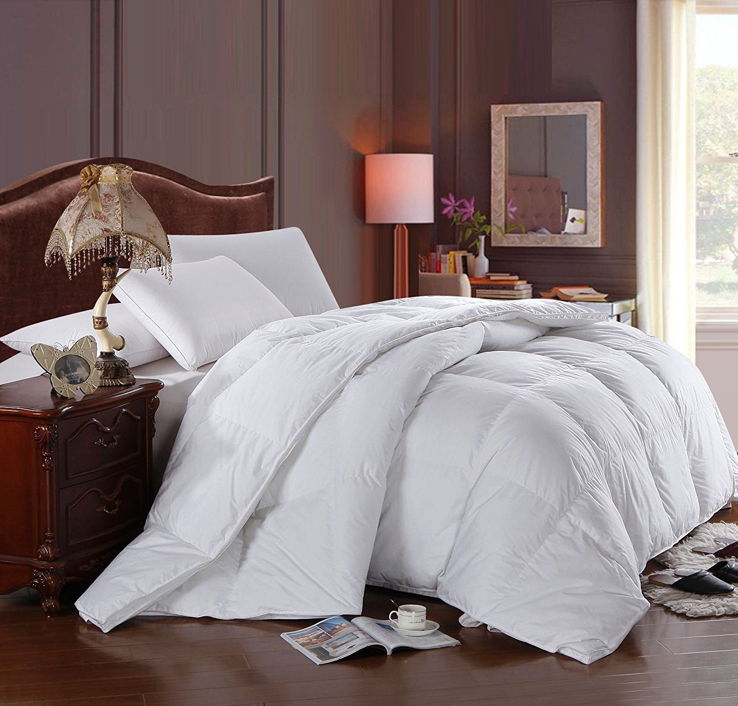 Soft, Light, Warm Down Comforter, 600 Fill Power, 100% Cotton Cover/Shell, 300 Threadcount, Solid White, Oversized King