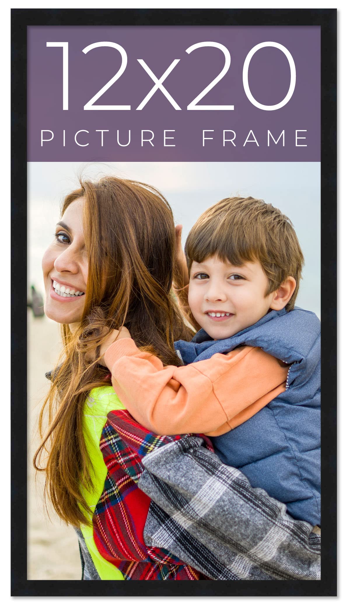 12x20 Frame Black Real Wood Picture Frame Width 0.75 Inches | Interior Frame Depth 0.5 Inches | Noir Classique Mid Century Photo