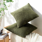 Topfinel 12X12 Inch Olive Green Decorative Throw Pillow Covers Set Of 2,Soft Corduroy Small Couch Pillow Covers Windmill Texture