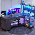 SEDETA L Shaped Gaming Desk, 47.2  Reversible Small Computer Desk with 5 Drawers and Storage Shelves, Corner Gaming Desk with LE
