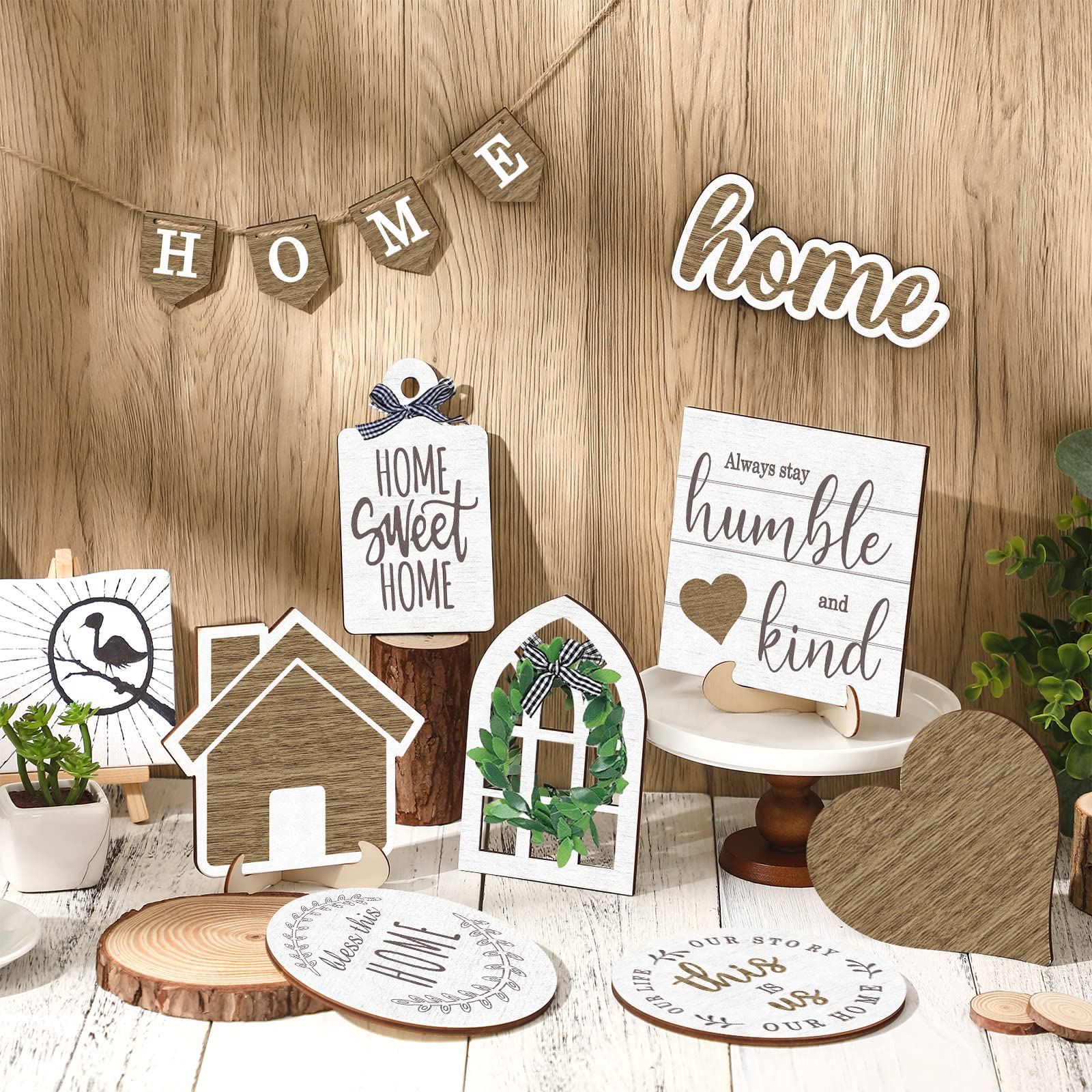 Maitys 10 Pcs Summer Beach Tiered Tray Decoration Set Farmhouse Rustic Home Decor Home Wood Sign Rustic Table Ornaments For Home