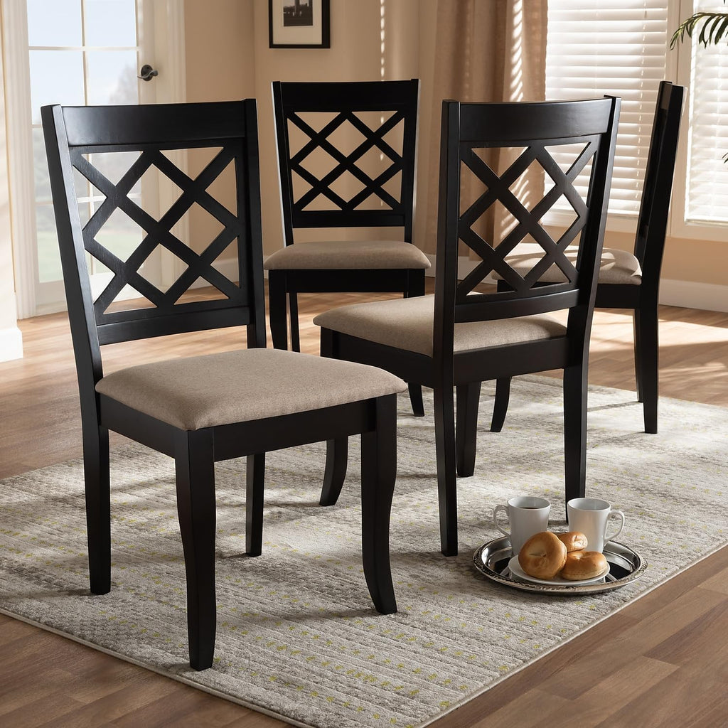 Baxton Studio Verner Contemporary Fabric Dining Chair, Sand and Espresso, 4/Set (157-9725-HiT)