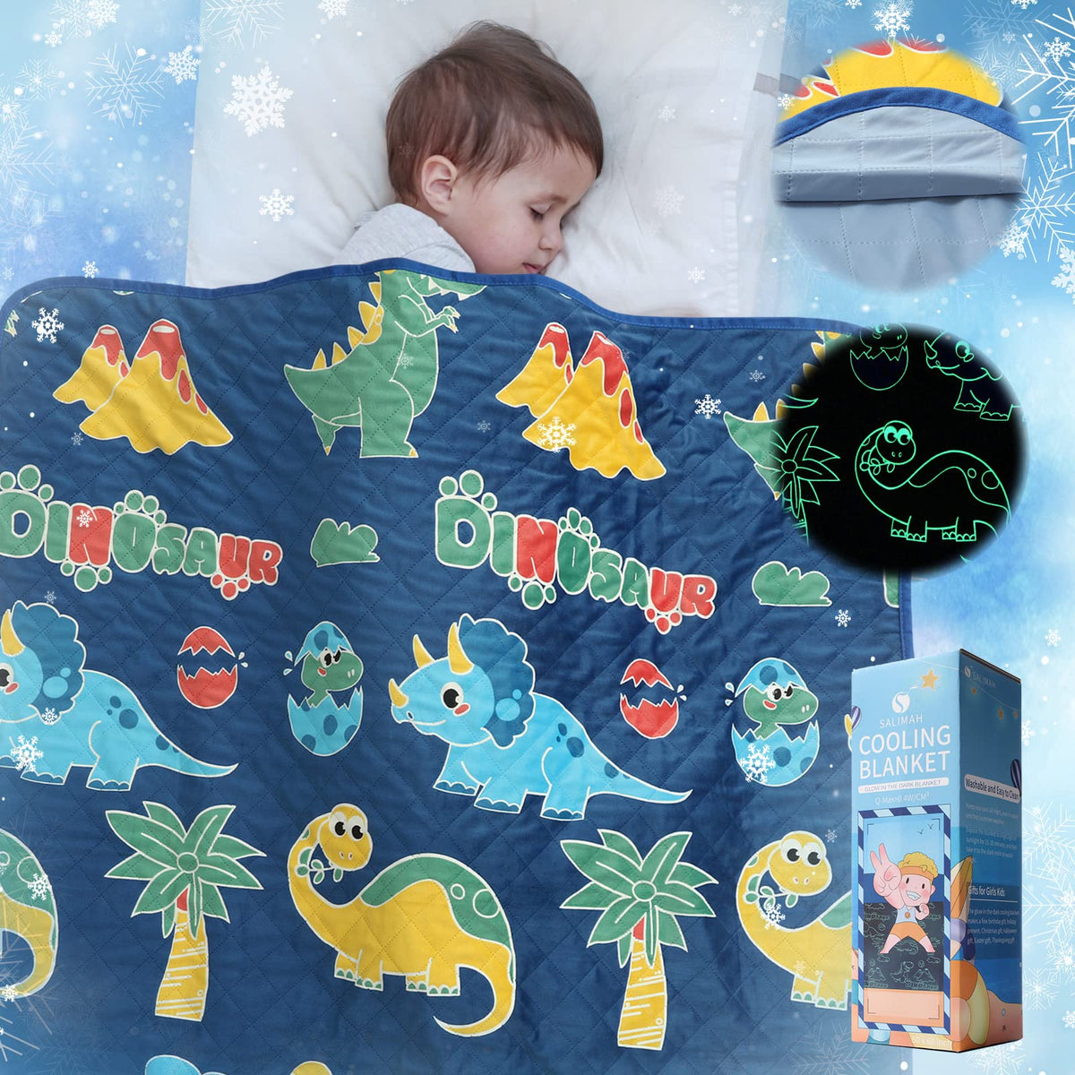 Cooling Blanket For Hot Sleepers,Glow In The Dark Dinosaur Blanket Girls Toys For 1-10 Year Old Boys Girls Gifts,Q-Max>0.4 Arc-C