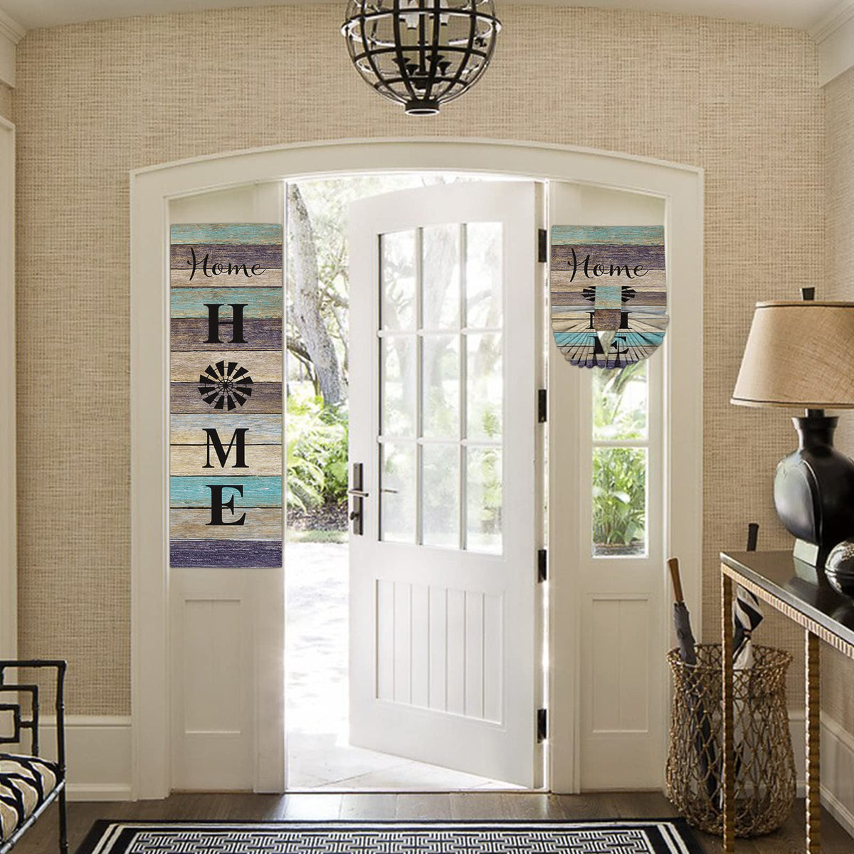 Sidelight Curtains For Front Door, Rustic Windmill Wood Skylight Shade Narrow Window Curtains, Privacy Thermal Insulated Door Si