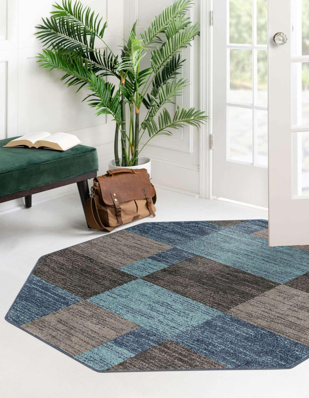 Unique Loom Autumn Collection Area Rug - Providence (5' 3'' Octagon, Blue Gray/ Light Brown)