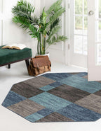 Unique Loom Autumn Collection Area Rug - Providence (5' 3'' Octagon, Blue Gray/ Light Brown)