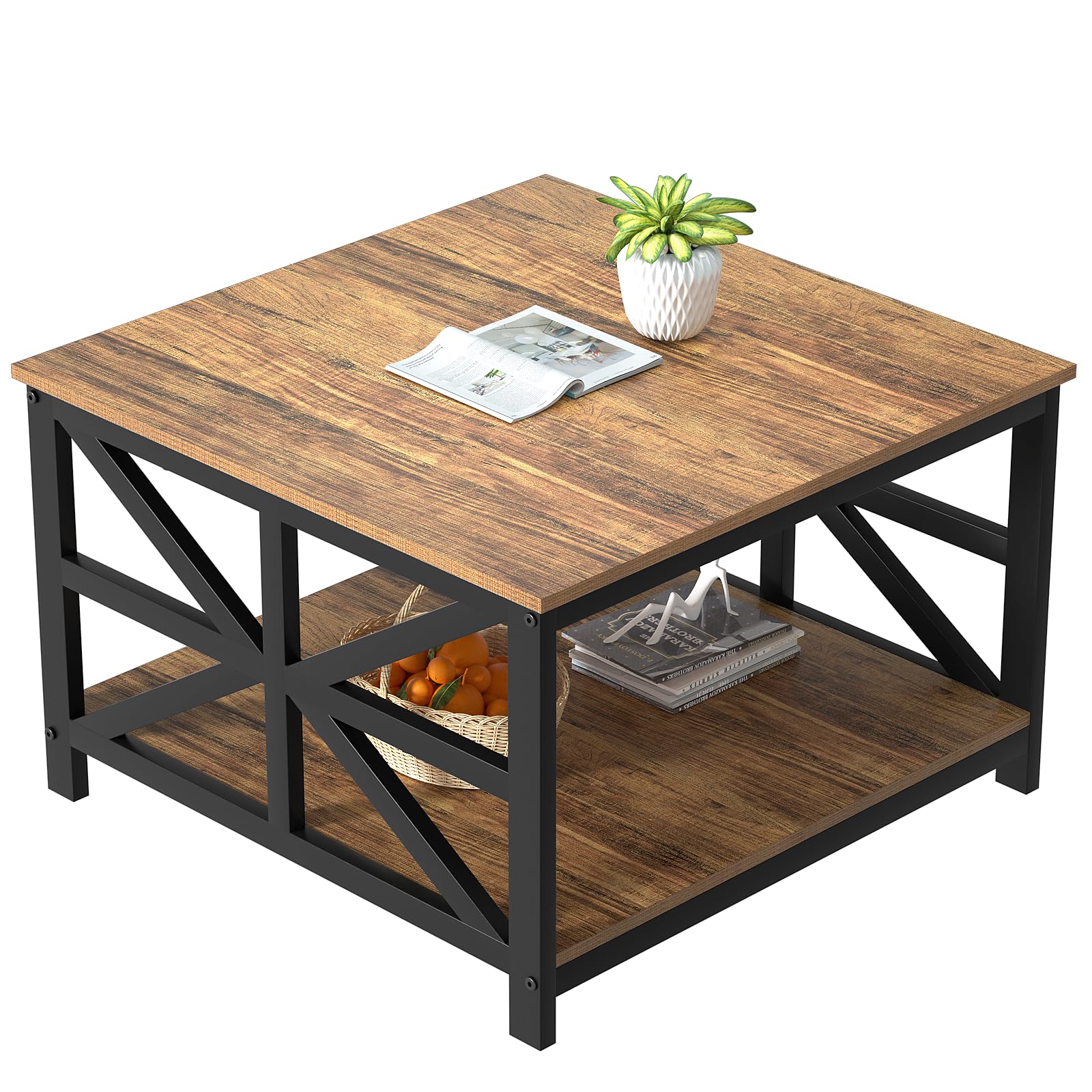 GreenForest Coffee Table with Storage for Living Room, Small Square Center Tables with Seamless One-Piece Tabletop Farmhouse Sty