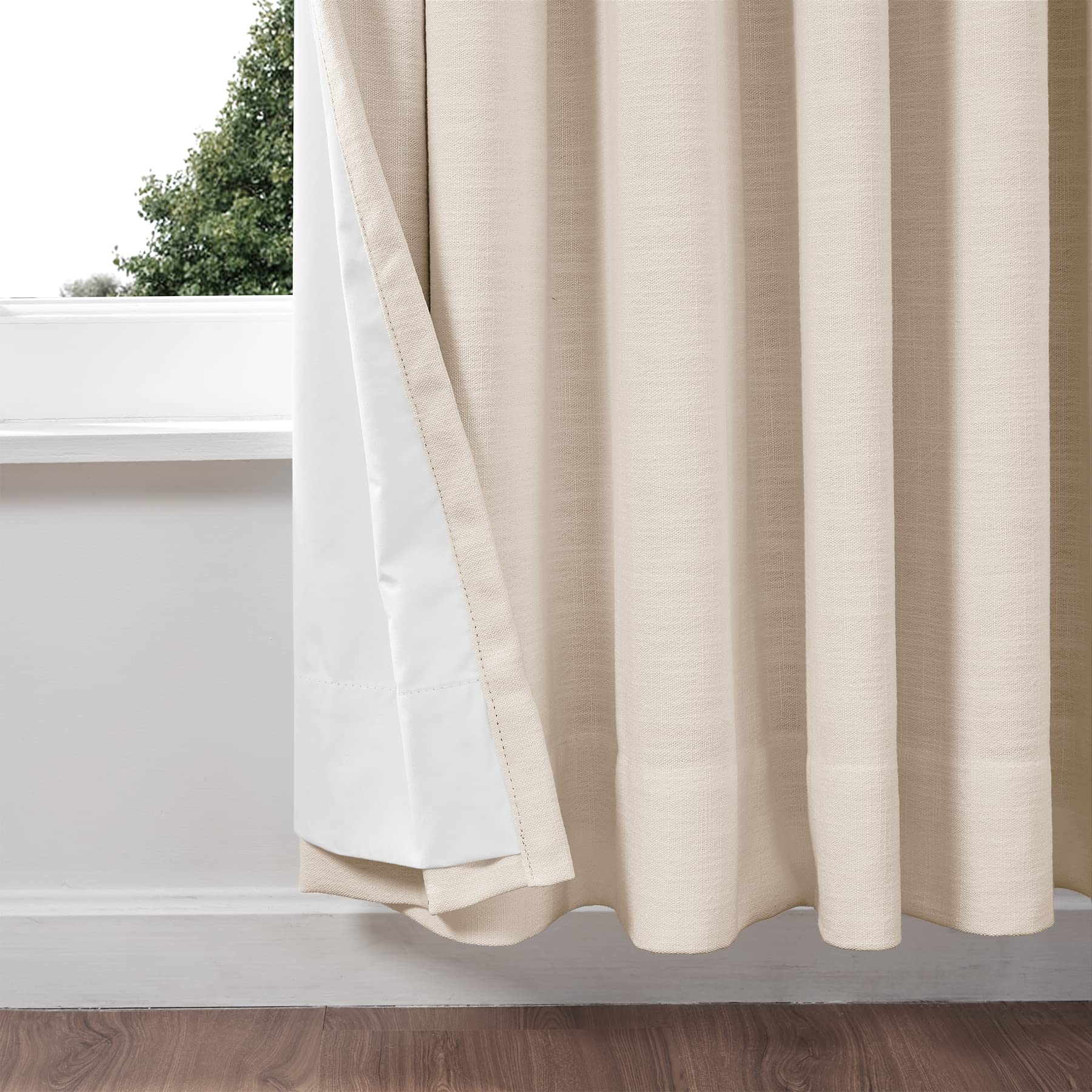 Twopages Double Layer Lined Pinch Pleated Curtain Sand Beige Linen Blend Light Filtering Room Darkening Curtain For Kitchen, Win