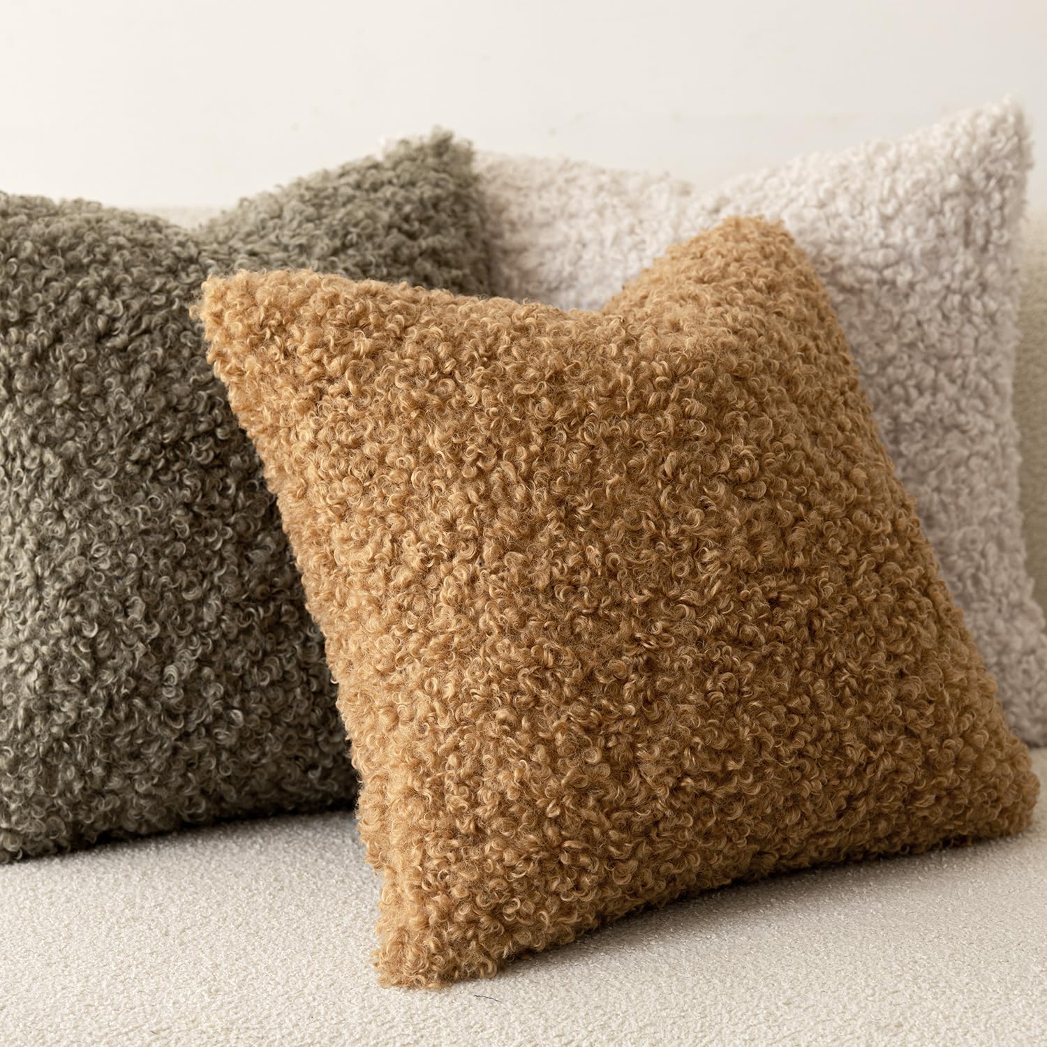 Foindtower 2 Pieces 16X16 Inch Sage Green, Faux Fur Throw Pillow Cover Accent Sherpa Pillow Fuzzy Soft Pillowcases Sheepskin Dec