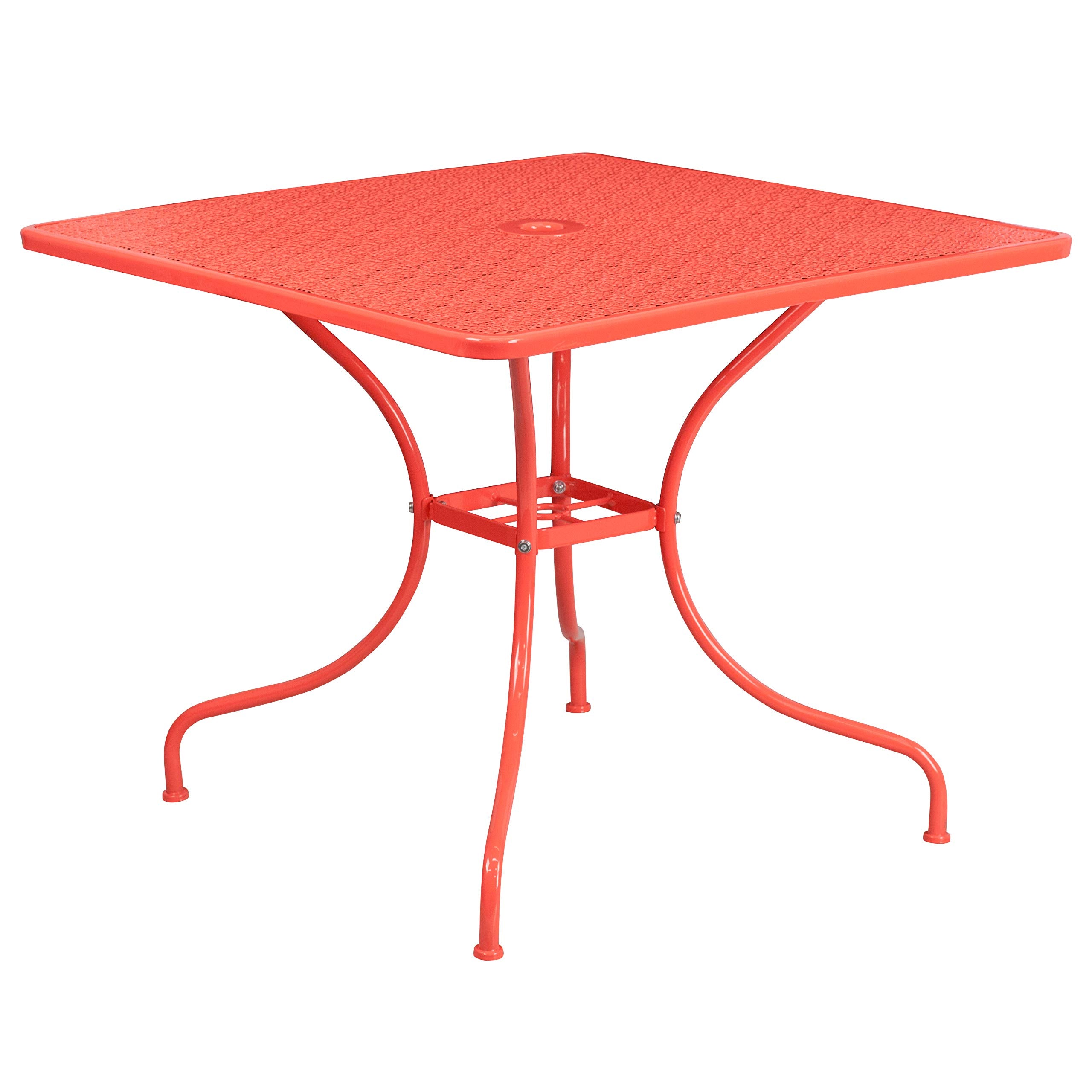 Flash Furniture Commercial Grade 35.5' Square Coral Indoor-Outdoor Steel Patio Table Set With 2 Square Back Chairs