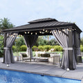 Aoxun 10'X12' Hardtop Gazebo, Aluminum Frame Canopy With Double Galvanized Steel Roof, Outdoor Metal Pavilion With Netting, And