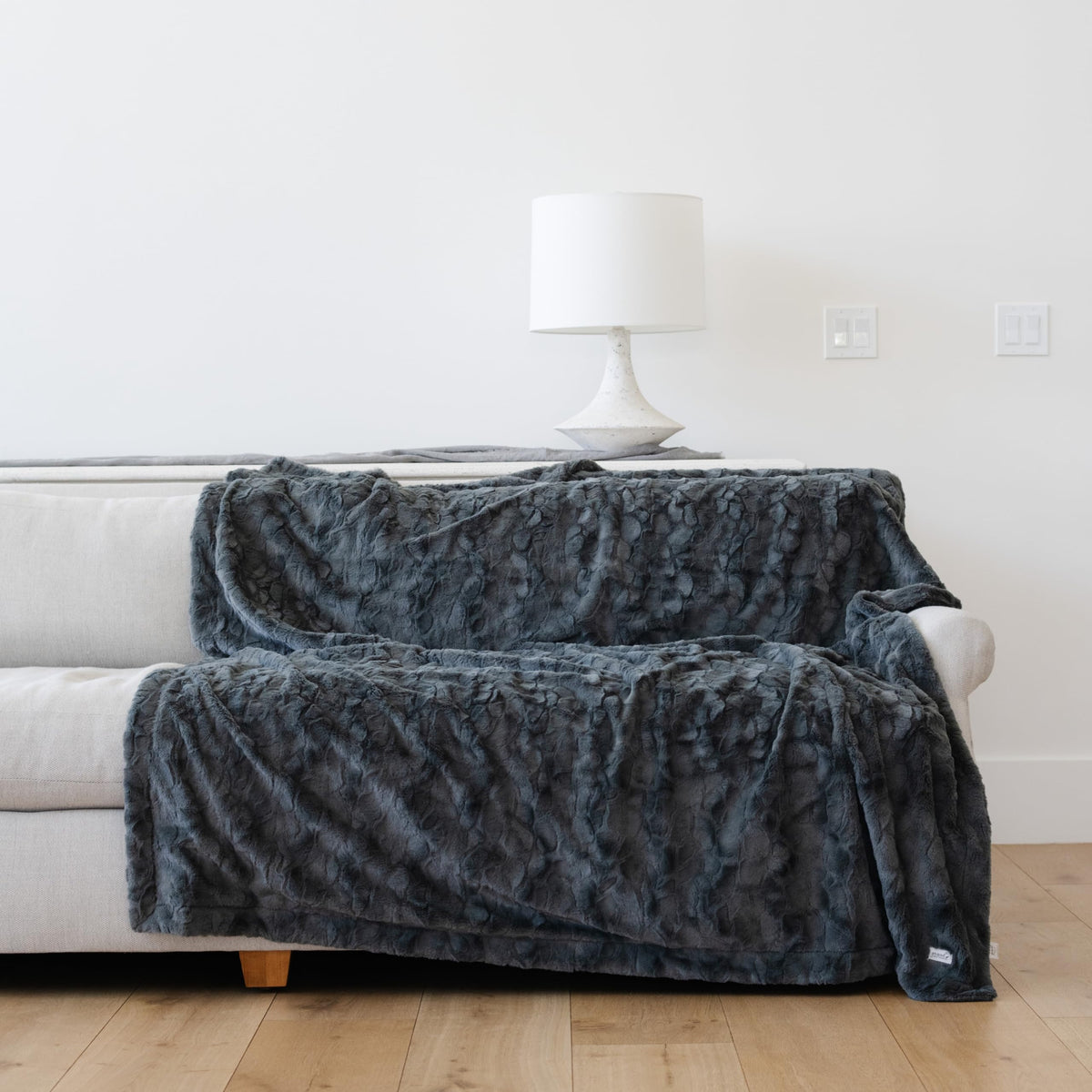 Graced Soft Luxuries Charcoal Extra Large Faux Fur Throw Blanket | Ultra Soft & Fluffy 60X80 Inches | Cozy, Thick Warm | Perfect