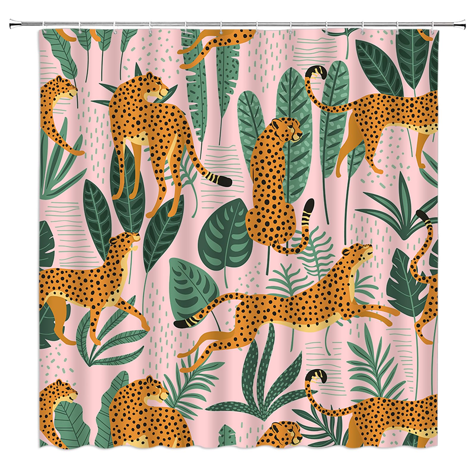 CCXTCZ Leopard Palm Leaves Shower Curtain Cheetah Tropical Jungle Animal Wildlife Tiger Big Cat Boho Aesthetic Minimalist Modern