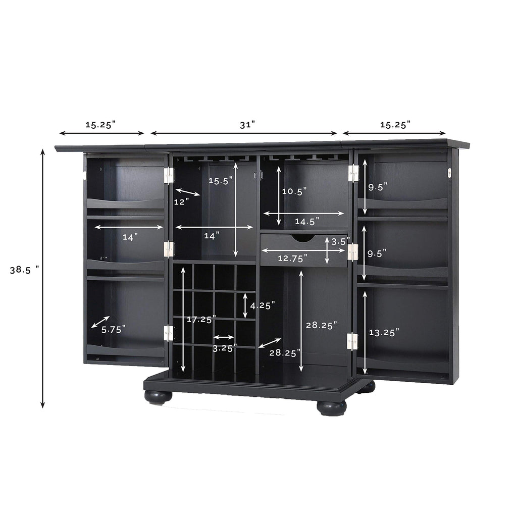 Crosley Furniture Alexandria Expandable Bar Cabinet With Storage Shelves, Drawer, And Wine Rack, Vintage Mahogany