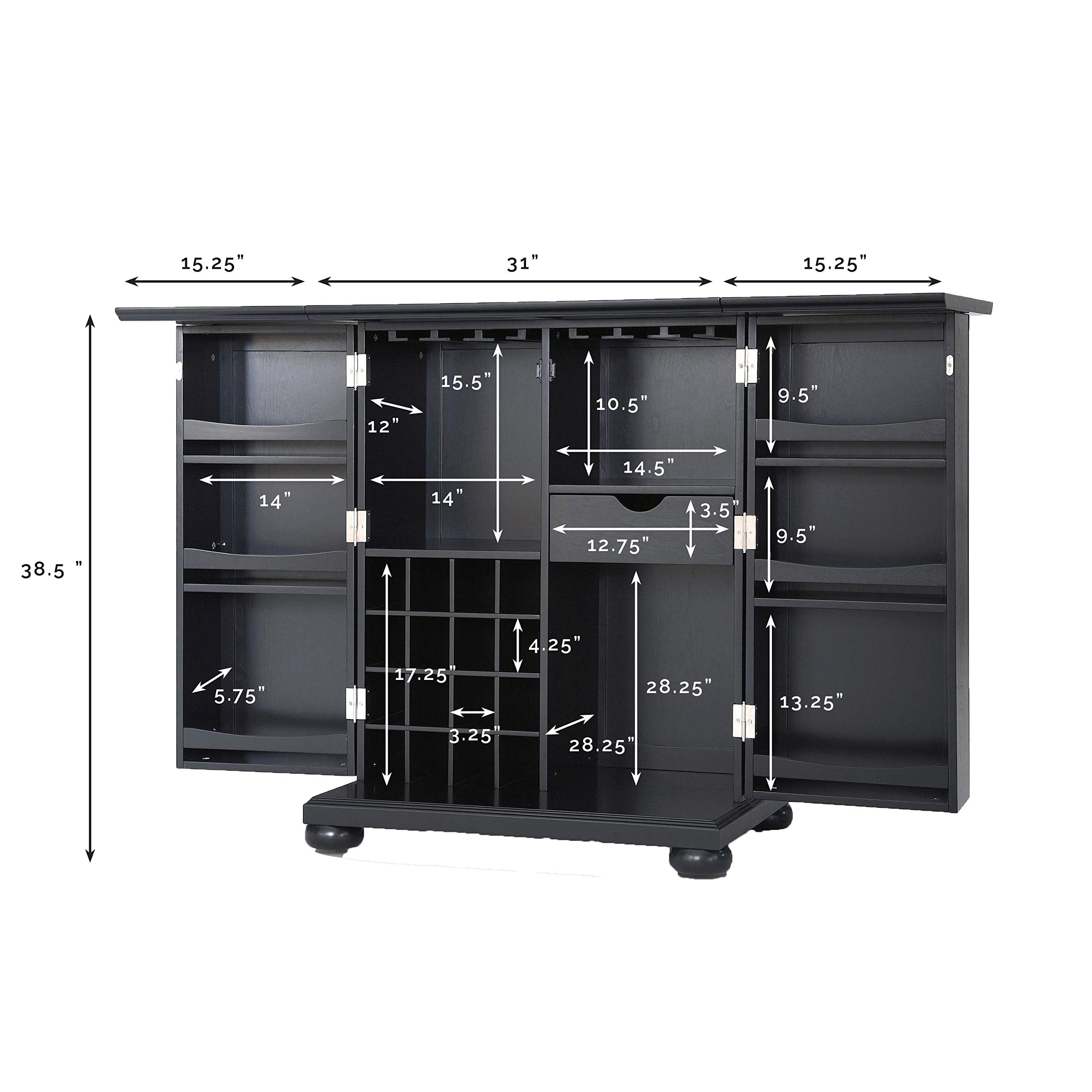 Crosley Furniture Alexandria Expandable Bar Cabinet With Storage Shelves, Drawer, And Wine Rack, Vintage Mahogany