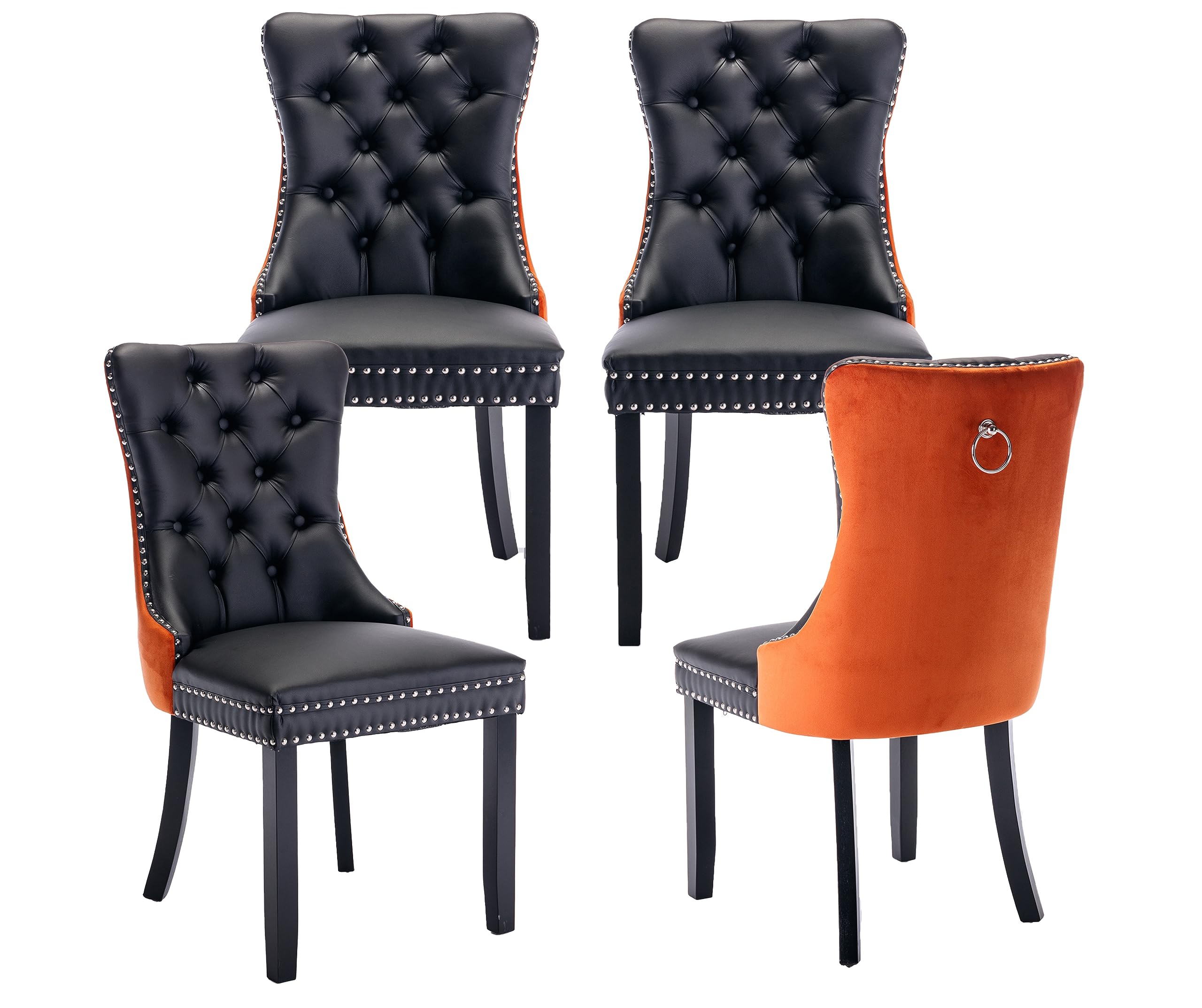 Lktart Upholstered Dining Chairs Set Of 4 With Button Tufted, Pu Chair With Solid Wood Legs For Dining Room, Living Room, Bedroo