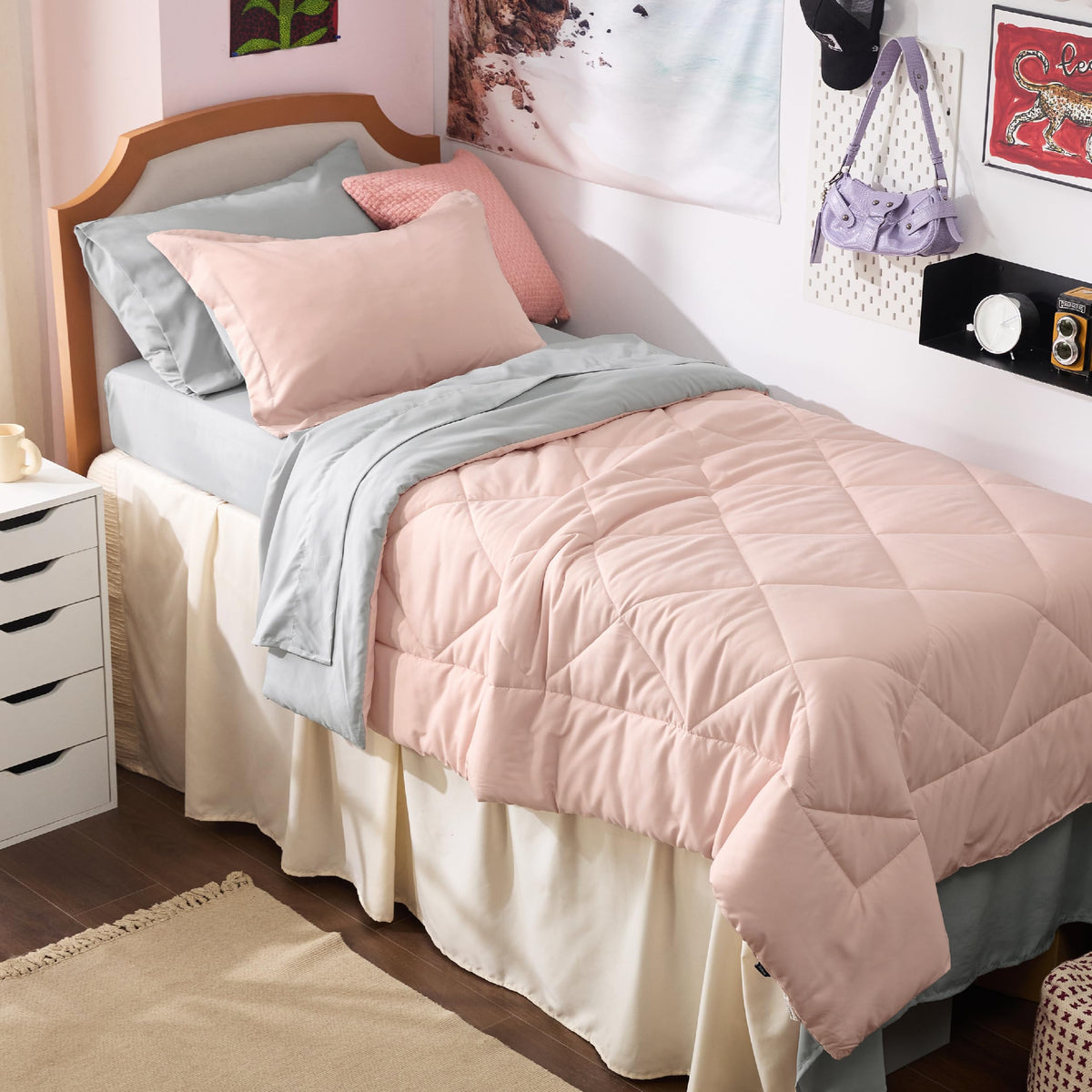 Bedsure Blush Pink Twin Xl Comforter Set With Sheets - 5 Pieces Reversible Twin Xl Bed In A Bag For College, Twin Xl Bedding Set