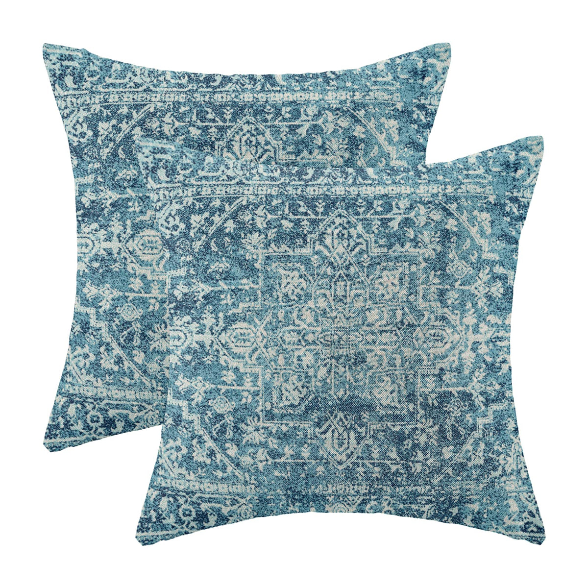 Gohdiwh Boho Pillow Covers 16X16 Set Of 2, Teal Carpet Pattern Decorative Throw Pillows Linen Ethnic Design Farmhouse Cushion Pi