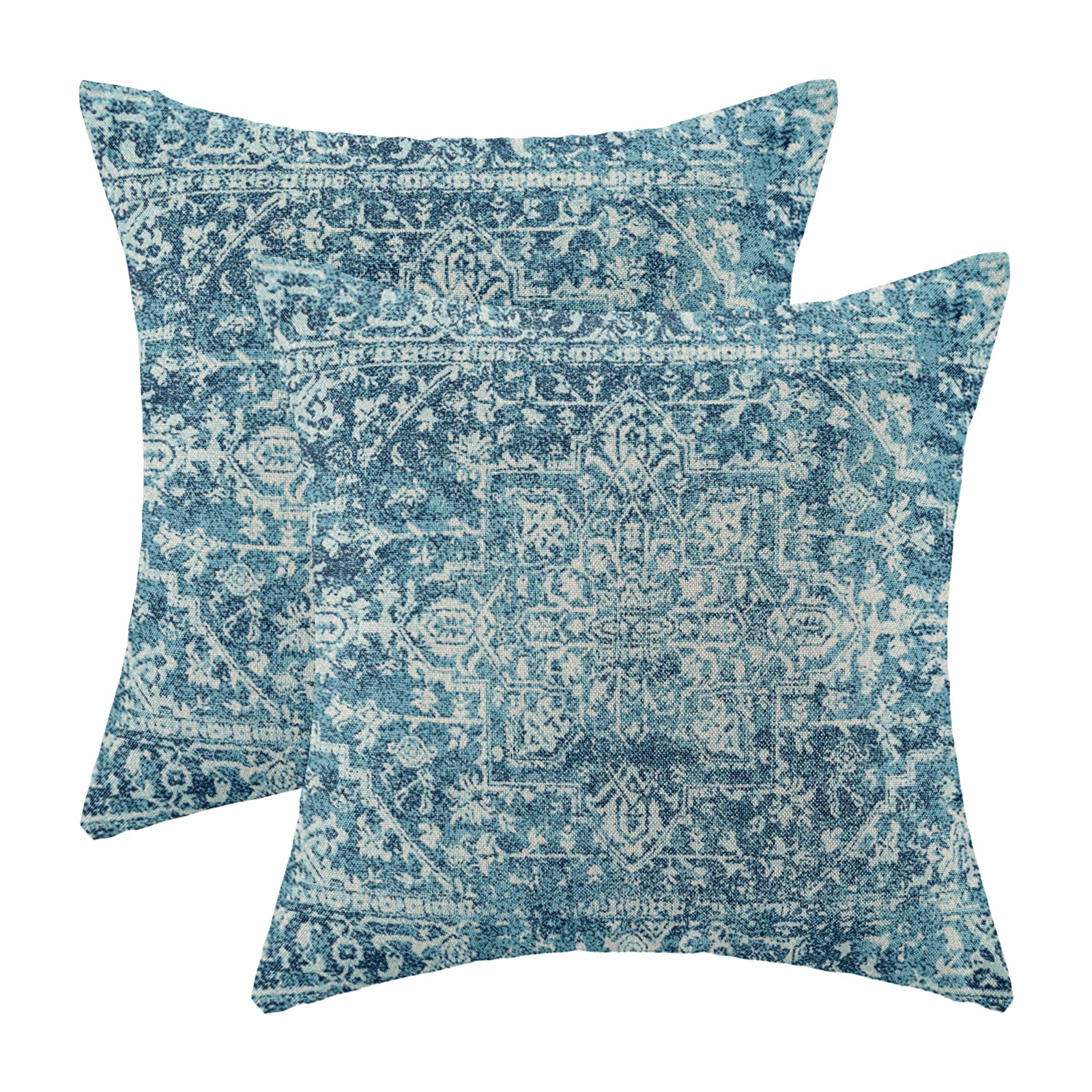 Gohdiwh Boho Pillow Covers 16X16 Set Of 2, Teal Carpet Pattern Decorative Throw Pillows Linen Ethnic Design Farmhouse Cushion Pi