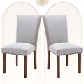 COLAMY Upholstered Parsons Dining Chairs Set of 2, Fabric Dining Room Kitchen Side Chair with Nailhead Trim and Wood Legs - Ligh
