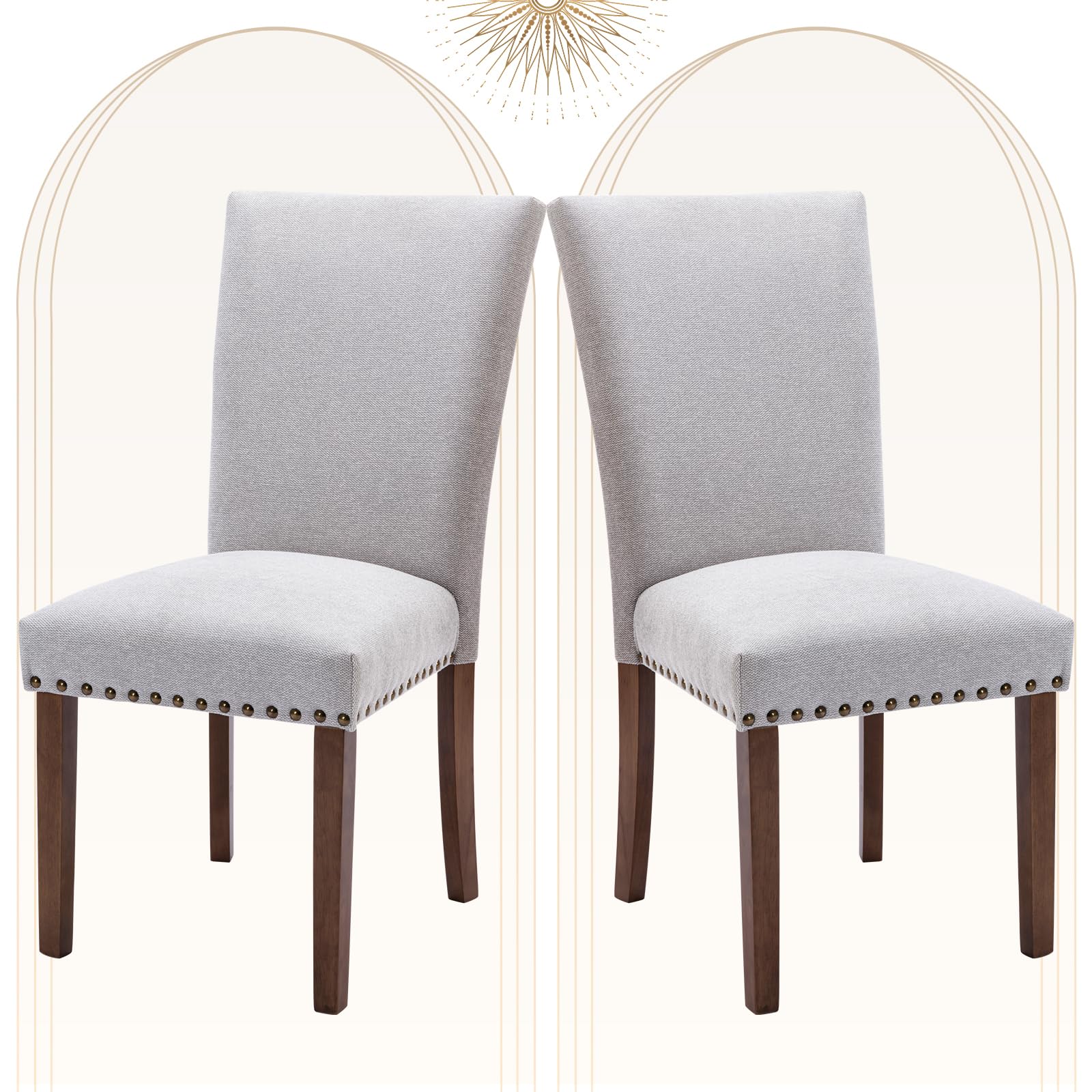 COLAMY Upholstered Parsons Dining Chairs Set of 2, Fabric Dining Room Kitchen Side Chair with Nailhead Trim and Wood Legs - Ligh