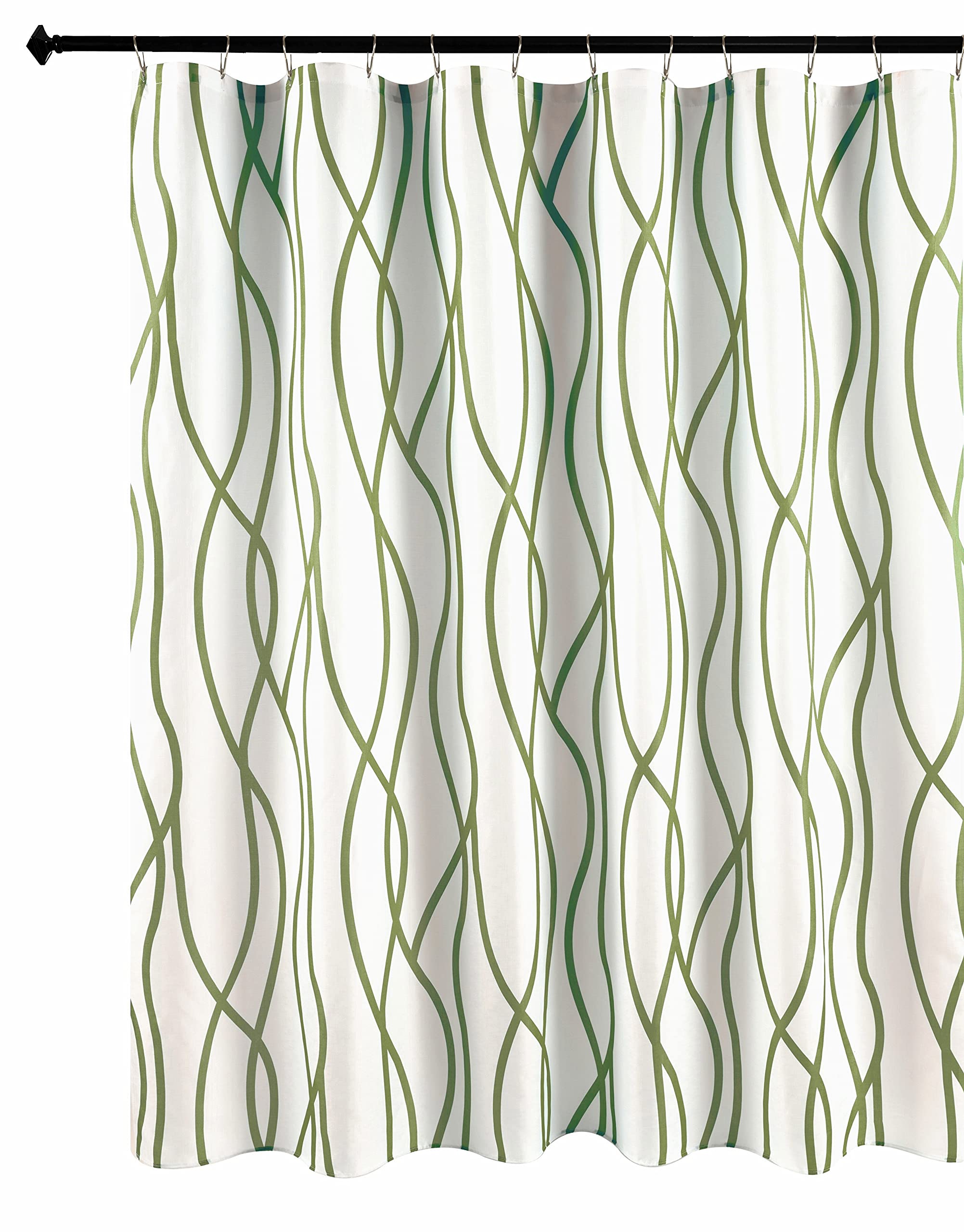 Biscaynebay Extra Long Textured Fabric Shower Curtain 72 W X 84 L, Sage Printed Striped Linen Modern Hotel Luxury Quality Cloth