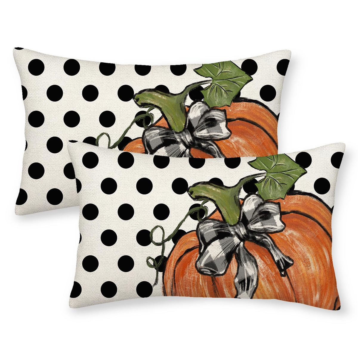 Fall Pillow Covers 12X20 Set Of 2 Pumpkin Maple Leaves And Polka Dot Fall Decor Pillowcase Linen Autumn Thanksgiving Decorative