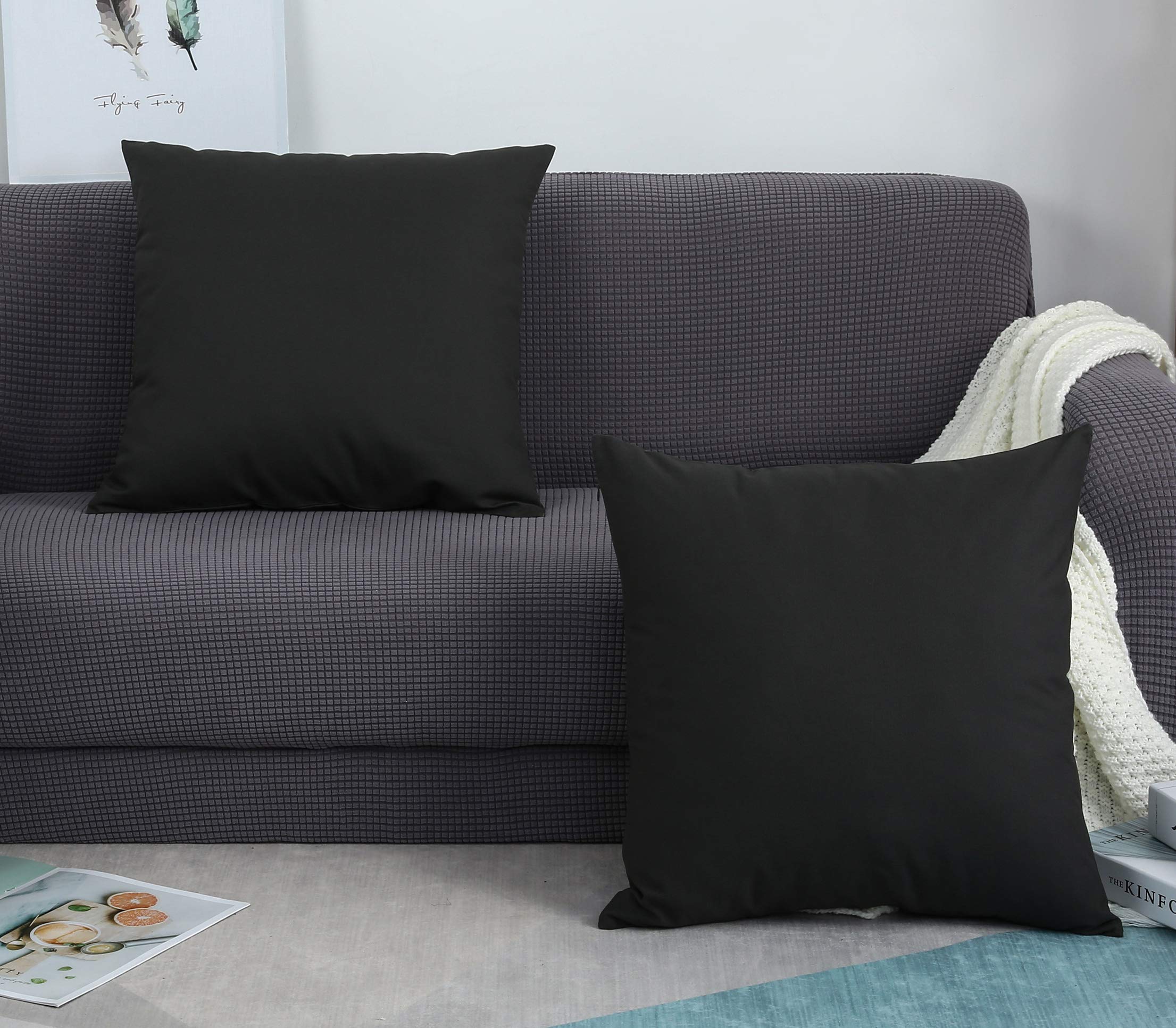 Tangdepot Handmade Decorative Solid 100% Cotton Canvas Throw Pillow Covers/Pillow Shams, (26'X26', Charcoal Gray)