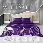 Decolure Striped Satin Sheets Queen Set 6Pc - Luxurious Silk Touch Satin Sheets Full - All-Season Silky Soft Full Size Bed Sheet