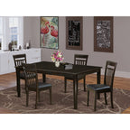 East West Furniture HLaV5-LWH-W 5-Piece Dining Set - a Round Dining Table - 4 Kitchen Chairs with Solid Wood Seat & Slatted Back - Linen White Finish