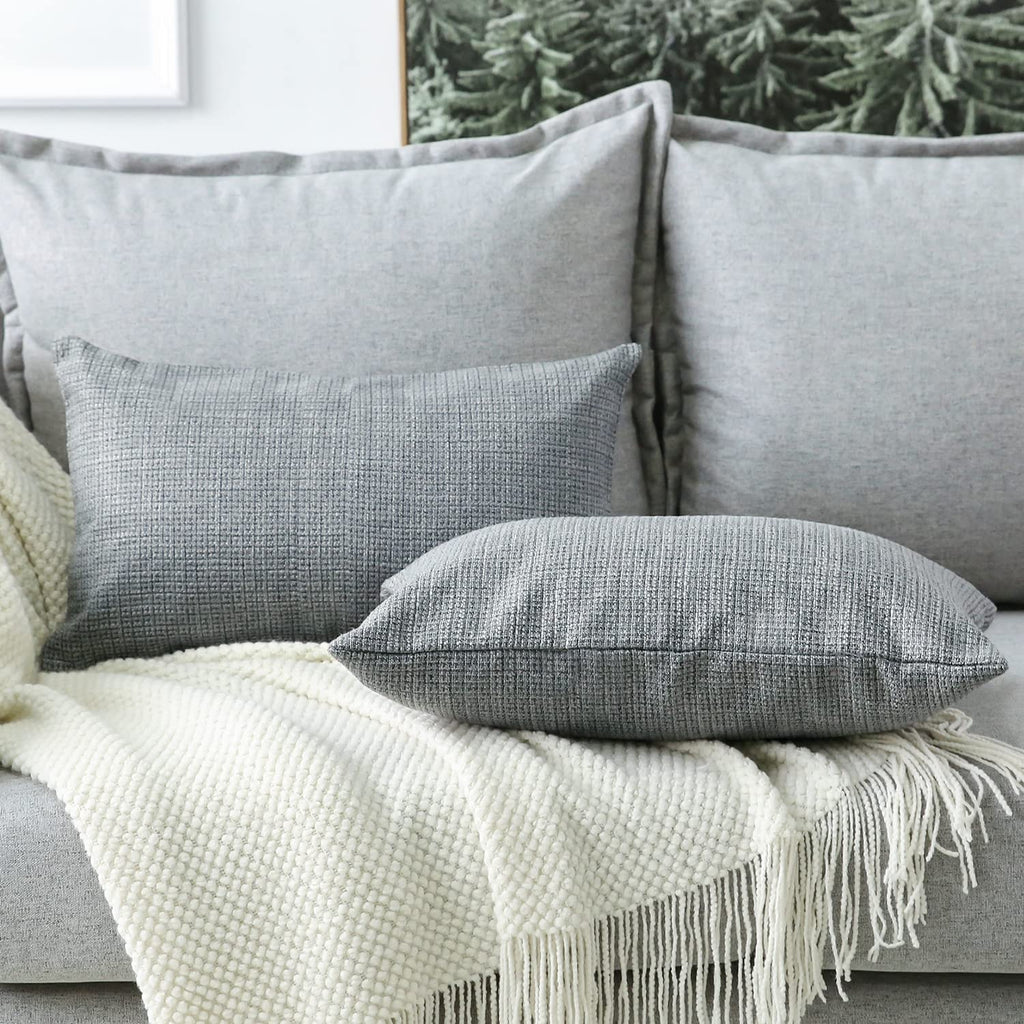 Otostar Linen Throw Pillow Covers Set Of 2 Decorative Square Pillowcases Cushion Covers 12X20 Inch For Home Decor Sofa Bedroom Car 30 X 50Cm Dark Grey