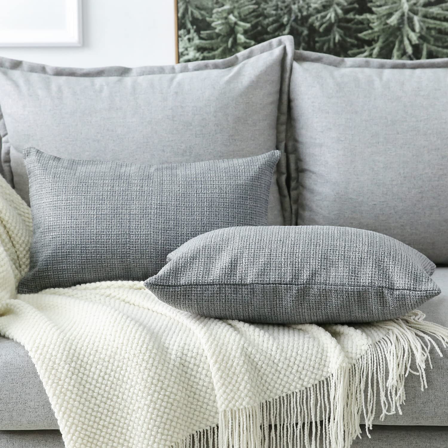 Otostar Linen Throw Pillow Covers Set Of 2 Decorative Square Pillowcases Cushion Covers 12X20 Inch For Home Decor Sofa Bedroom Car 30 X 50Cm Dark Grey