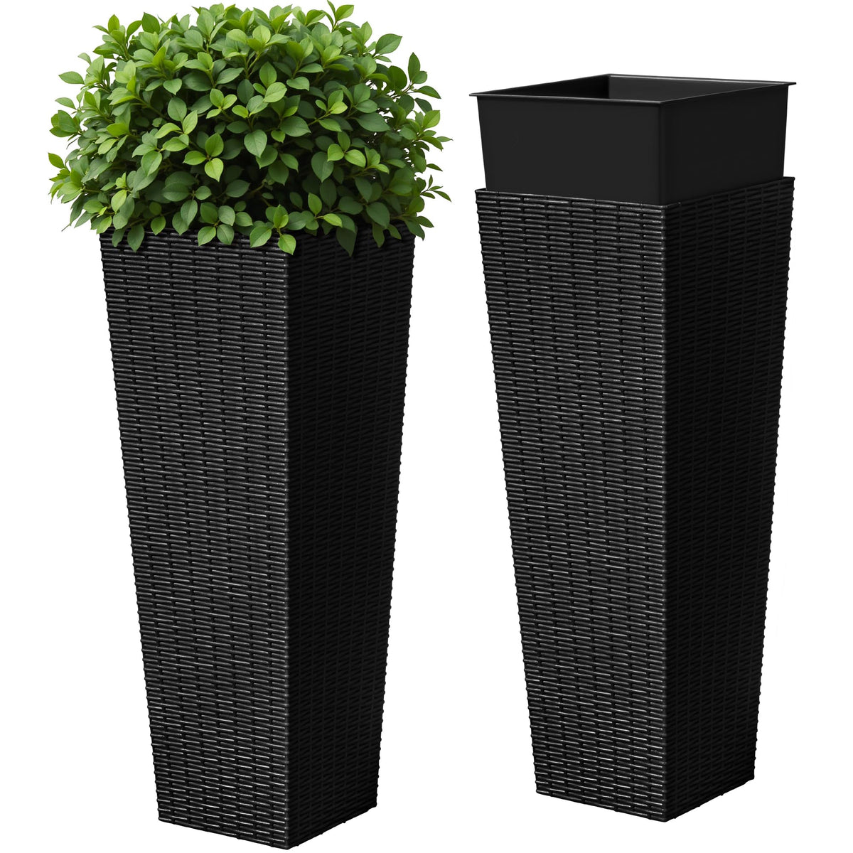 Devoko Resin Tall Planters For Outdoor Plants Set Of 2, Large Taper Outdoor Planter Pots With 4 Drainage Holes, Flower Pots Mode