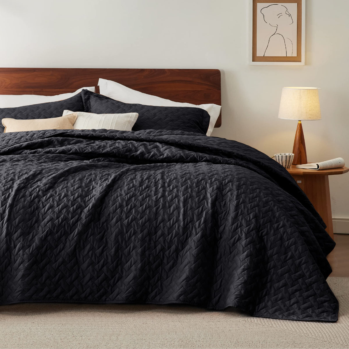 Bedsure King Size Quilt Set - Lightweight Summer Quilt King - Black Bedspread King Size - Bedding Coverlet For All Seasons (Incl