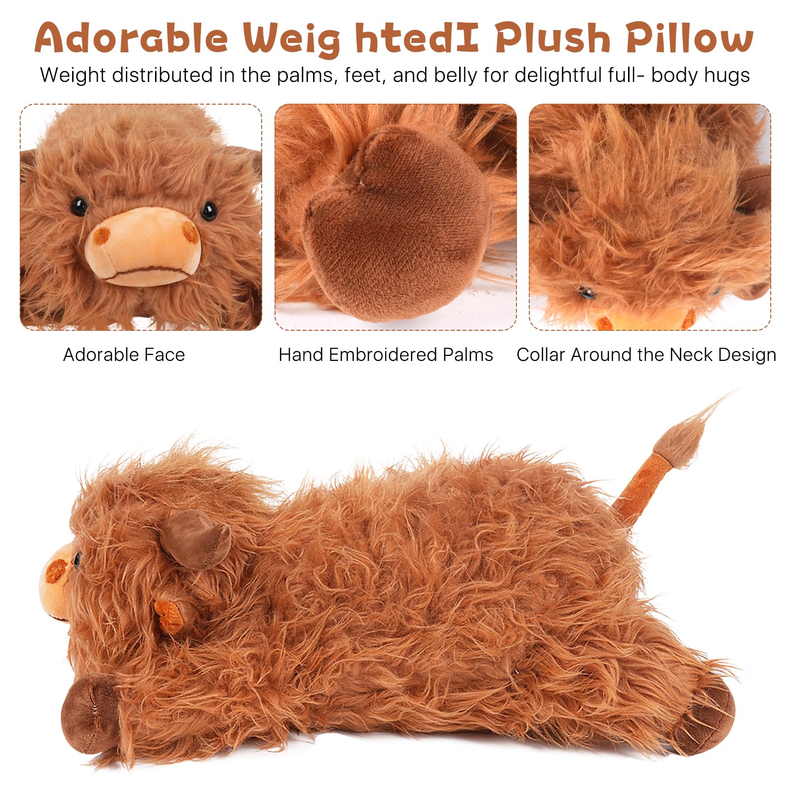 20    Weighted Highland Cow Stuffed Animals For Adults & Kids, 5Lbs Large Weighted Highland Cow Lap Animals Plush Gift For Valen