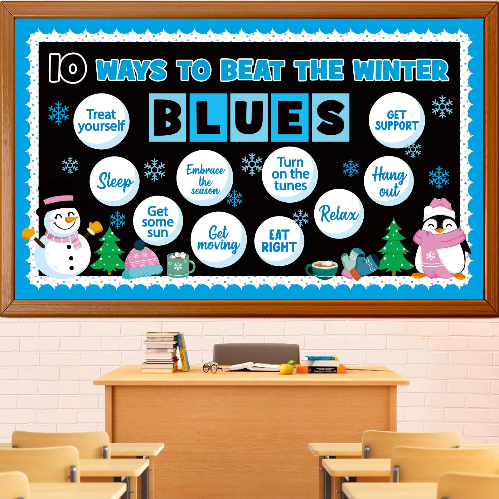 Winter Mental Health Bulletin Board Decoration Set, Winter Blues Classroom Decorations Snowman Snowflake Tree Cutouts Holiday Li