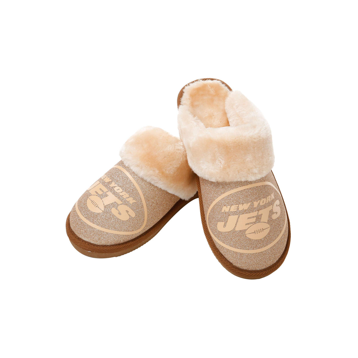 New York Jets Nfl Womens Glitter Open Back Faux Fur Moccasin - L (9-10)