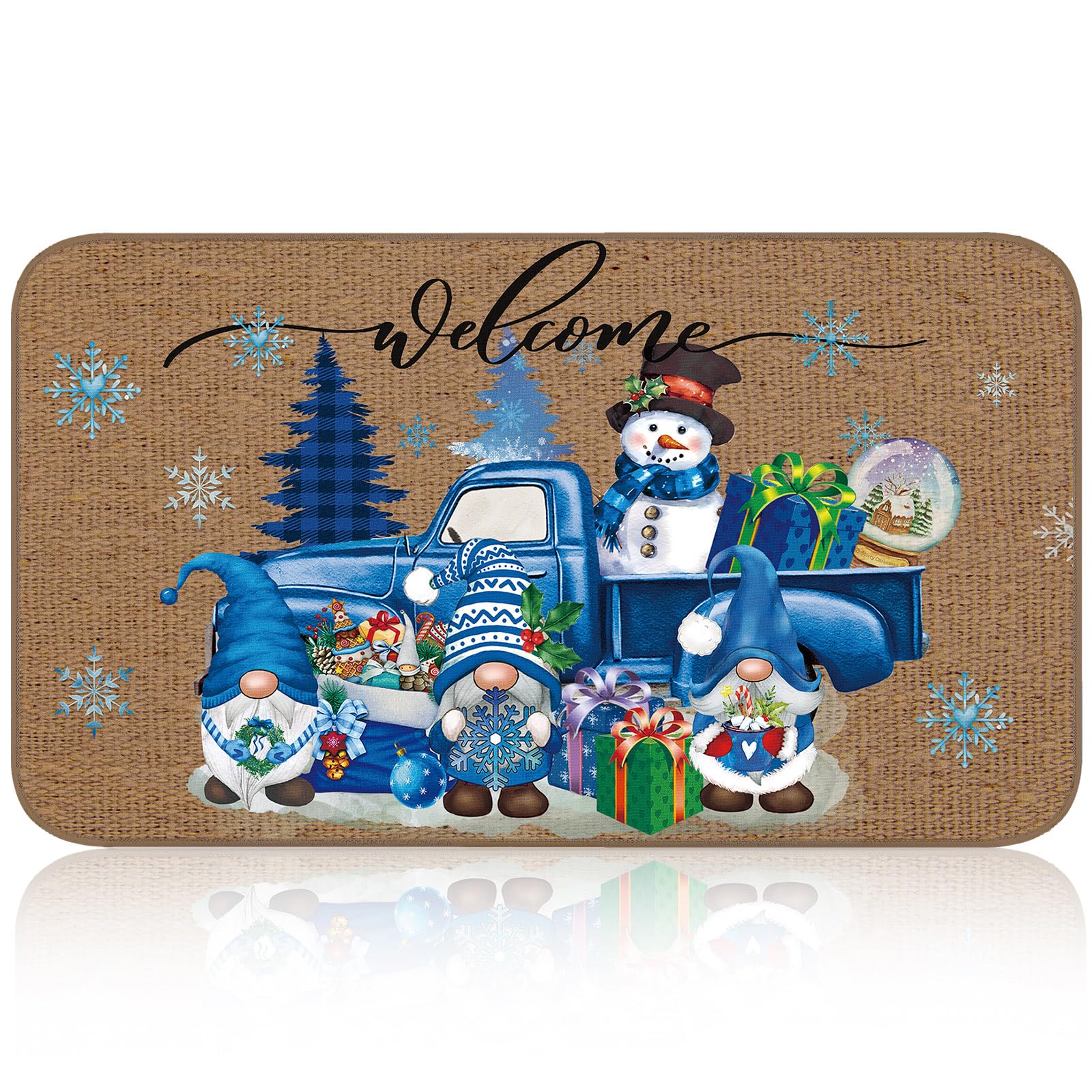 Timgle Christmas Door Mats Winter Door Mat Non Slip Farmhouse Welcome Mats Outdoor Indoor Snowman Gnome Snowflake Front Porch Ru
