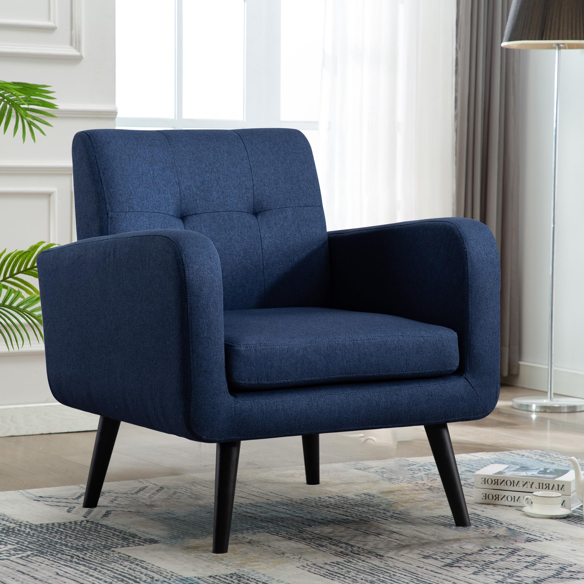 Lsspaid Accent Chairs For Living Room, Living Room Chairs, Mid Century Modern Fabric Chairs, Arm Chairs, Blue, Set Of 1