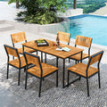 Tangkula 7 Piece Outdoor Dining Set for 6, Acacia Wood Rectangular Dining Table & 6 Armless Chairs w/Metal Frame, Umbrella Hole,