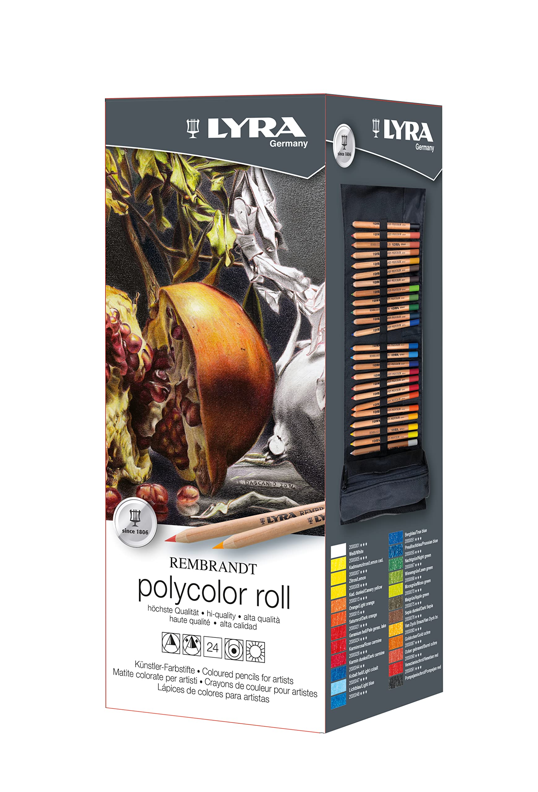 Lyra Rembrandt Polycolor, Fine Art Colored Pencils, Round, Roll, Assorted Colors, 24 Count