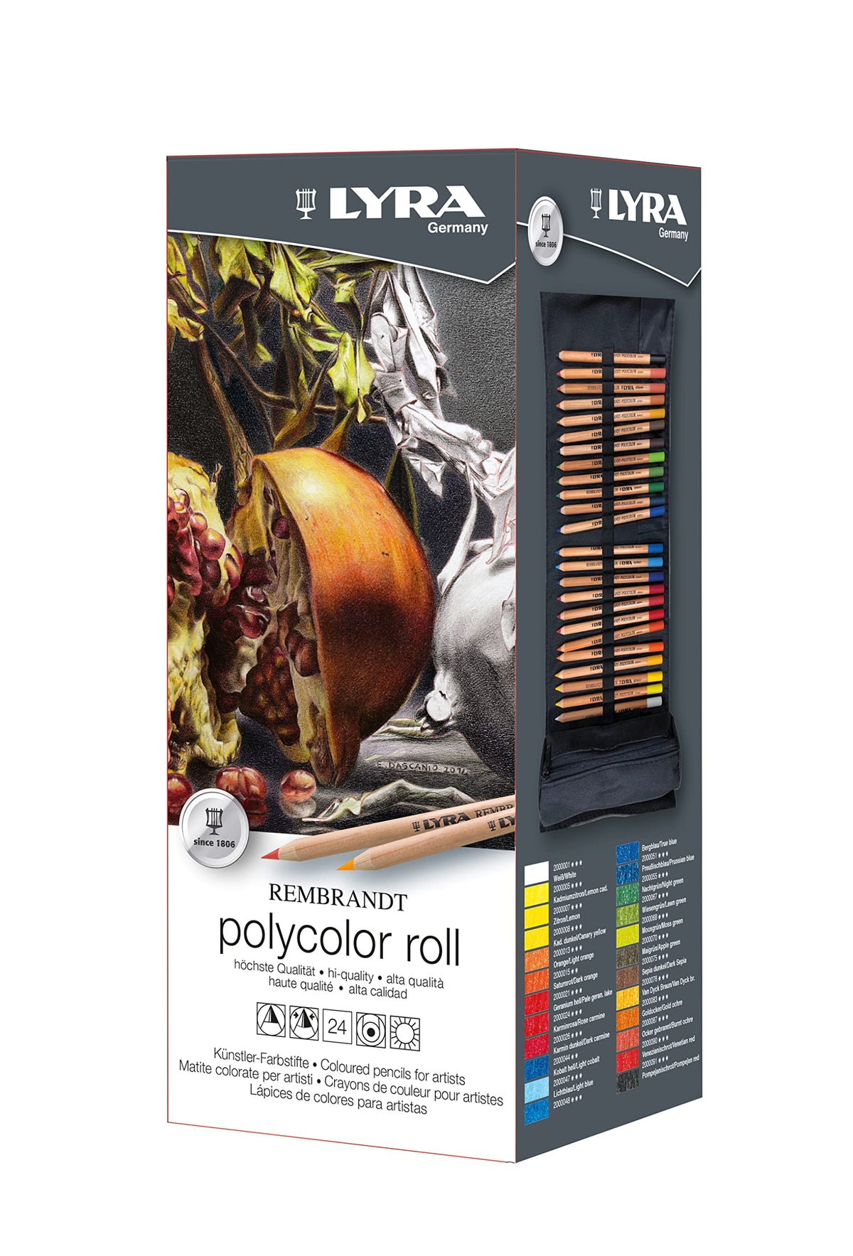 Lyra Rembrandt Polycolor, Fine Art Colored Pencils, Round, Roll, Assorted Colors, 24 Count