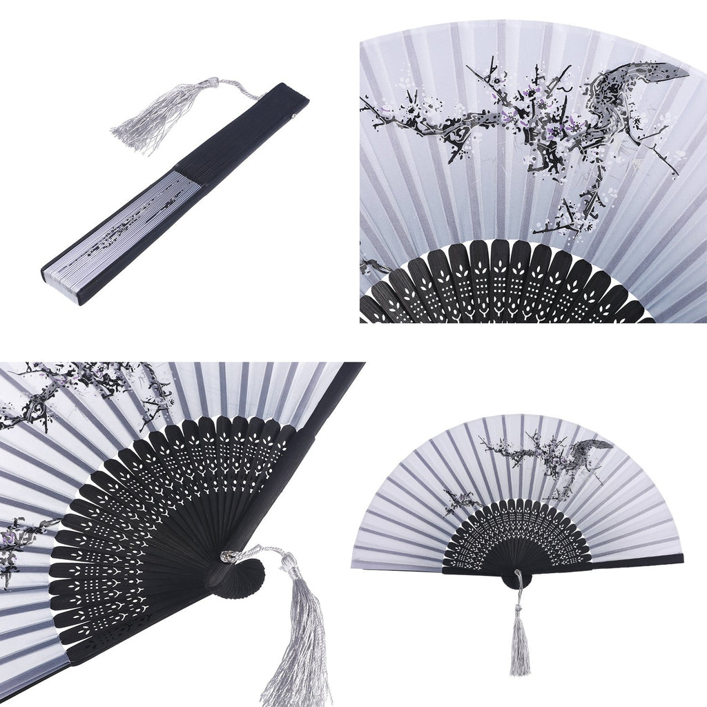 2 Pieces Folding Fans Handheld Fans Bamboo Fans With Tassel Women'S Hollowed Bamboo Hand Holding Fans For Wall Decoration, Gifts