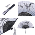 2 Pieces Folding Fans Handheld Fans Bamboo Fans With Tassel Women'S Hollowed Bamboo Hand Holding Fans For Wall Decoration, Gifts