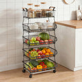 VECELO 5Tier Fruit Basket with Wheels, Fruit and Vegetable Storage Cart for Kithchen, Easy to Move, Durable, Stackable Produce 