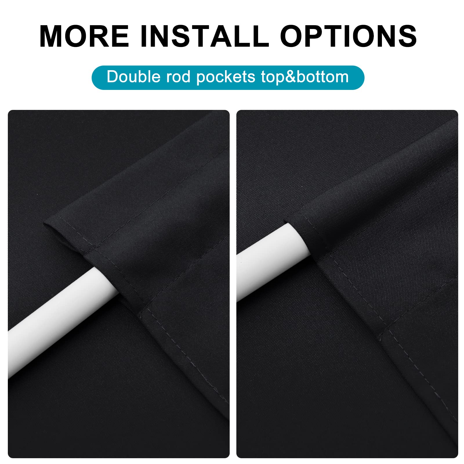 Hiasan French Door Curtains For Small Window, Rod Pocket Short Front Sidelight Curtain, 1 Panel (Black, W 52 Inch X L 72 Inch)