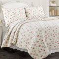 Cozy Line Home Fashions Pink Rose Garden Floral 100% Cotton Reversible Coverlet Bedspread Quilt Bedding Set (Ivory Rose, Queen -